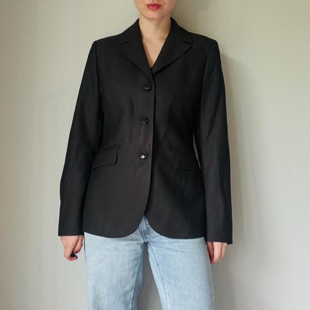 100% wool Santorelli brown Italian blazer mid rise straight long leg suit set - Picture 4 of 9